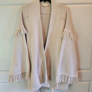 ee:some Cream Oatmeal Colored Open Front Cardigan With Fringe Detail
